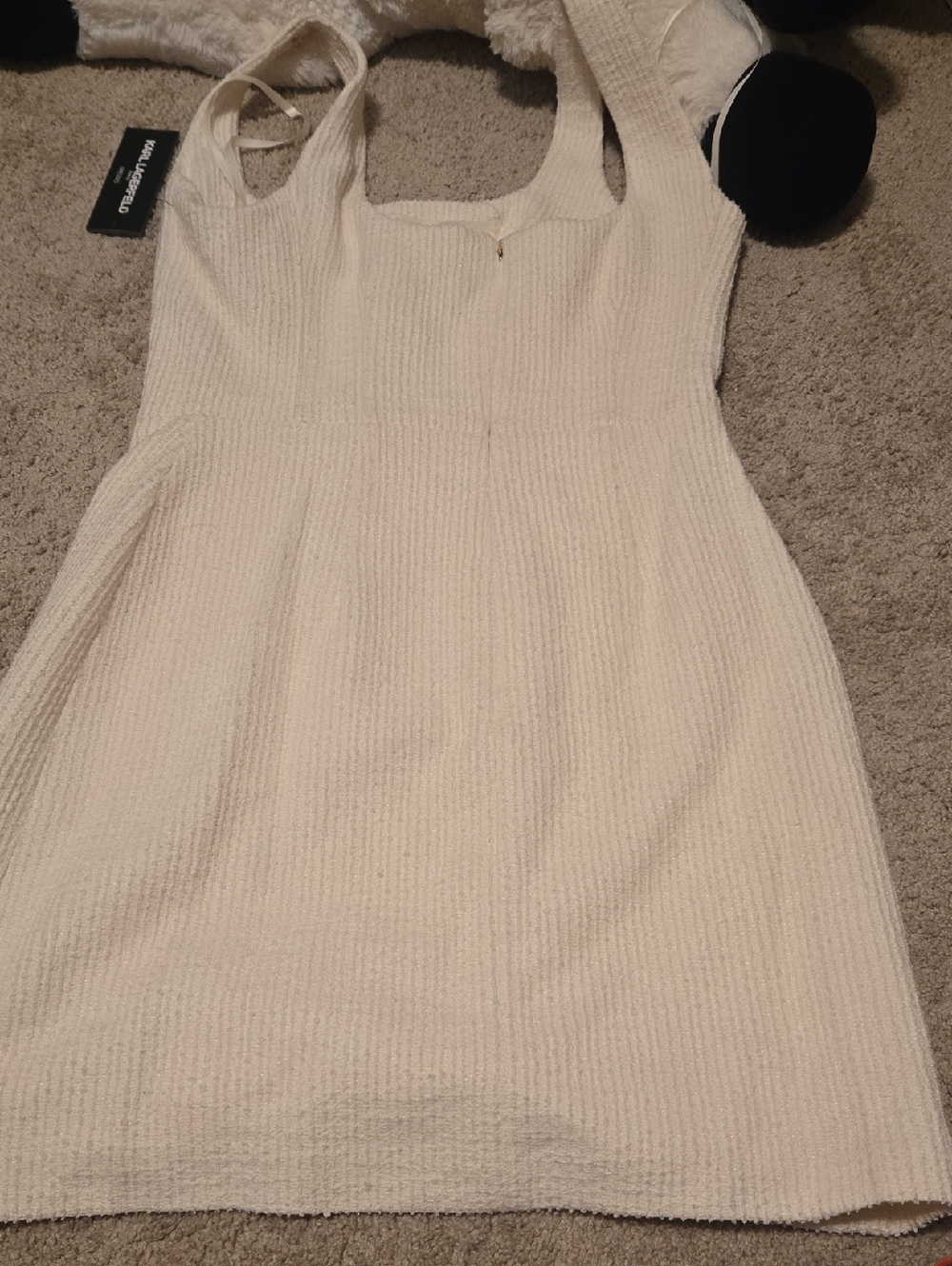 Karl Lagerfeld Cream Textured Knit Mini Dress with Pearl-Style Buttons - Picture 3 of 5